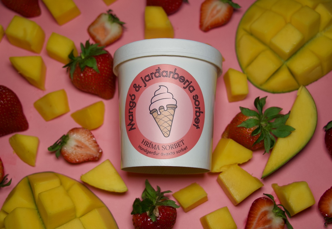 Mangó og jarðarberja sorbet